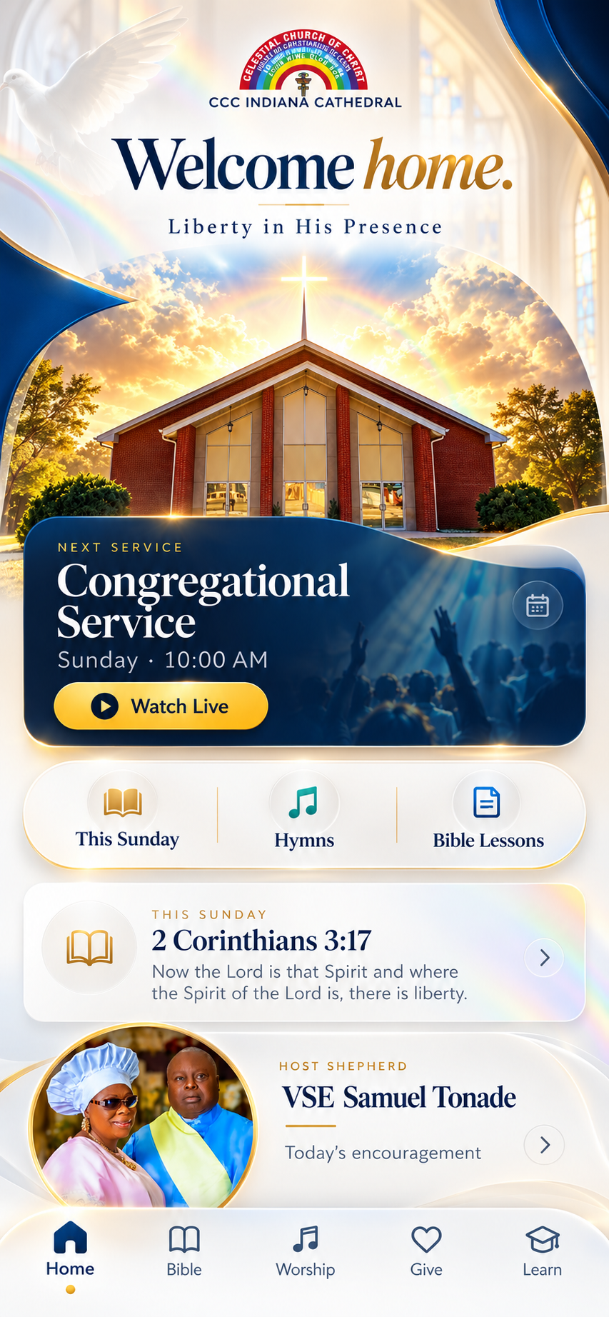 Church community app interface in development