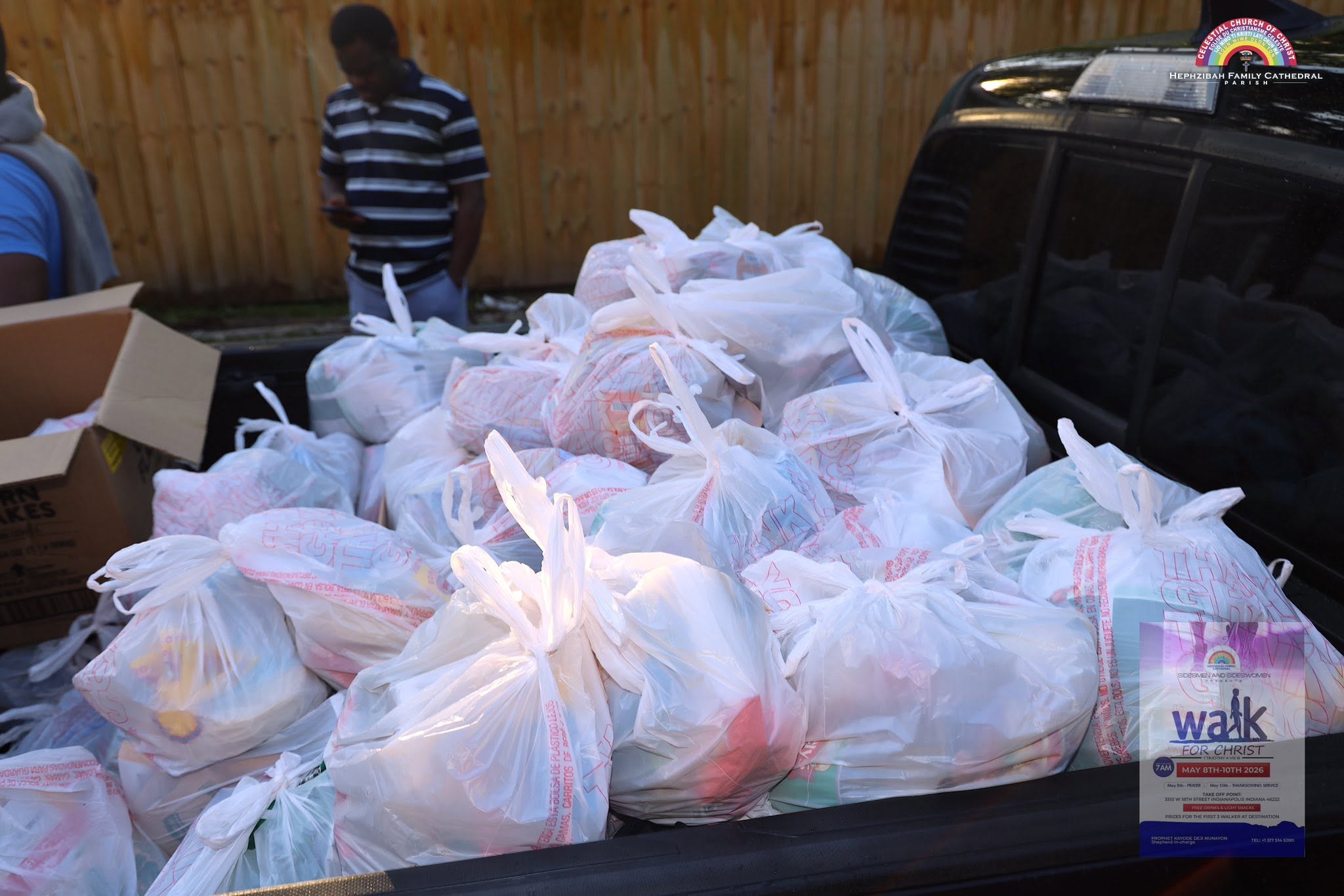 A vehicle loaded with supplies for Hephzibah outreach distribution
